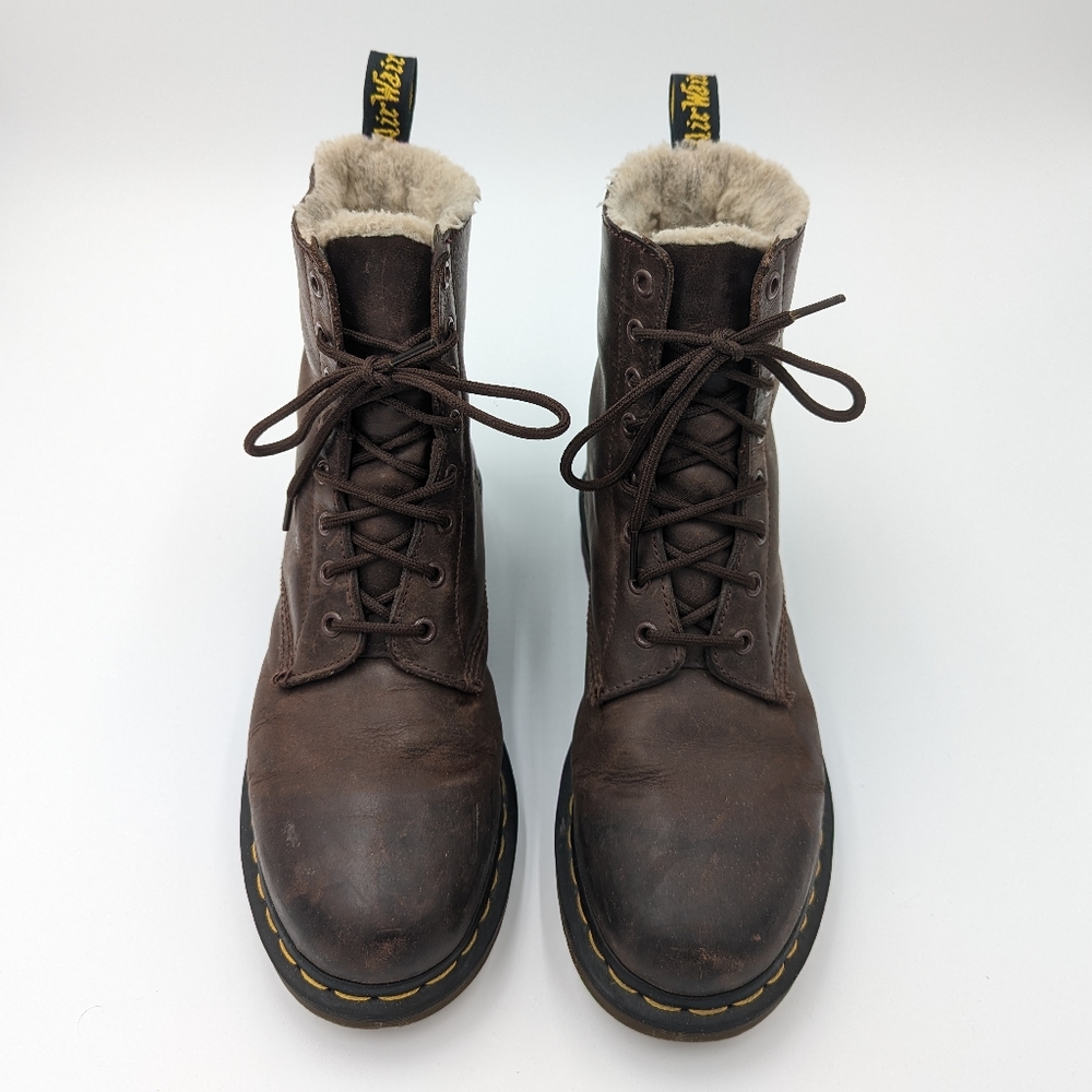 Brown leather shearling lined dr. martens